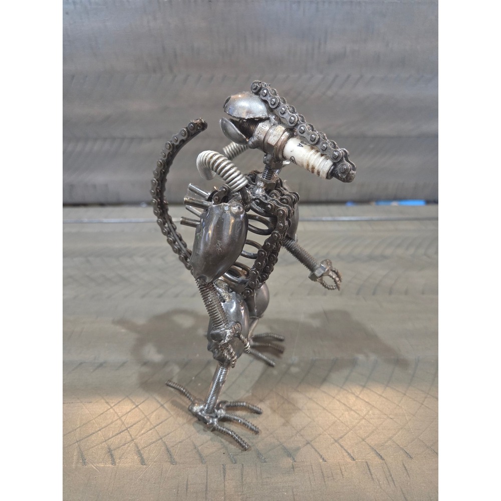 Handmade Metal Alien Sculpture Recycled Auto Parts Spark Plug Scrap Metal Art